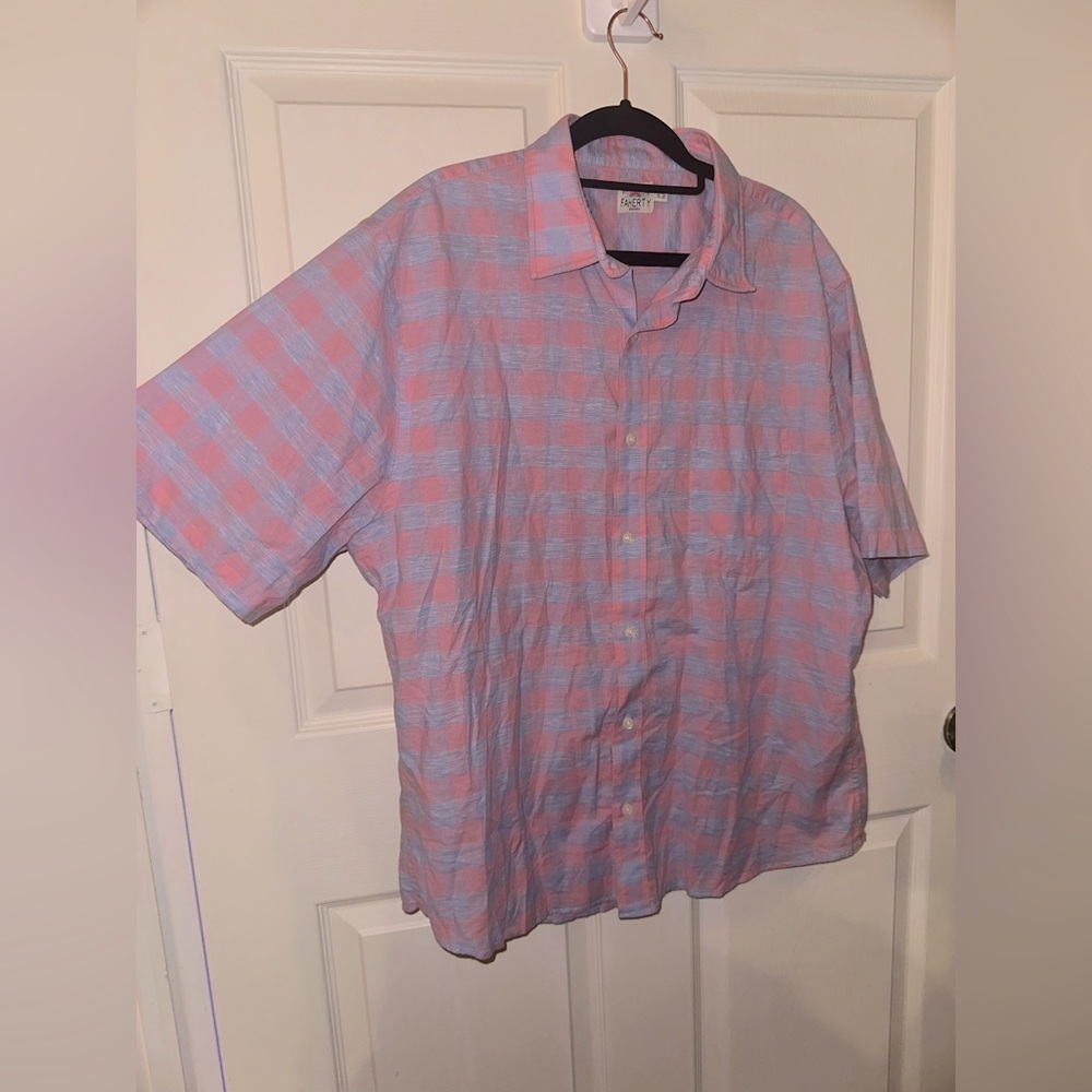 Faherty Casual red and Blue Plaid pocket front button up Shirt XL vacation beach